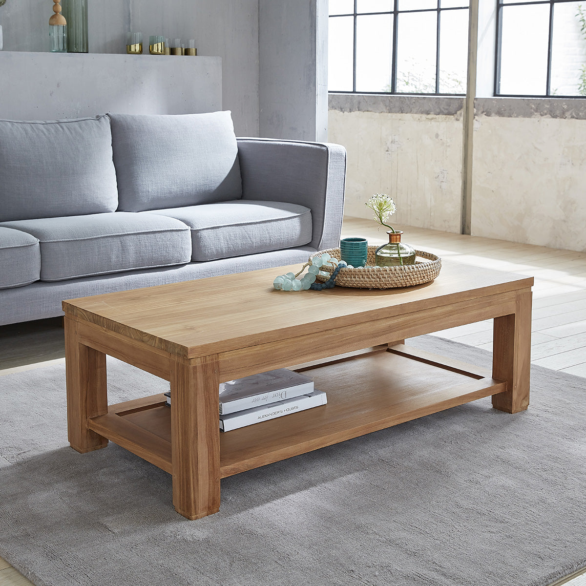 Berah Getah Boston table basse teck 120 cm rectangulaire