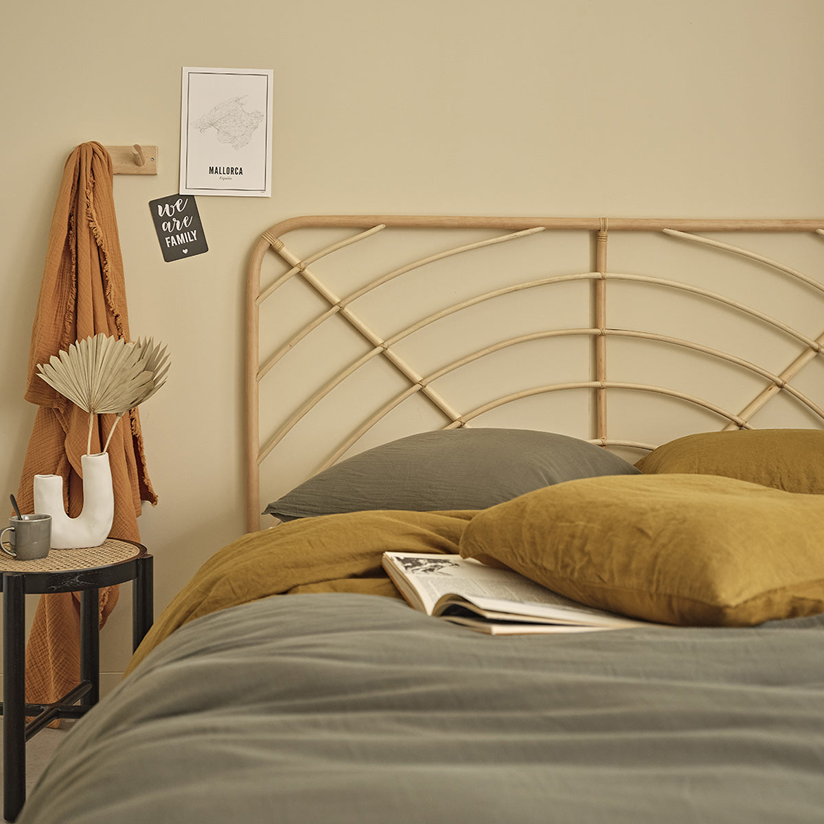 Berah Getah Chambre tête de lit rotin 160 cm naturel