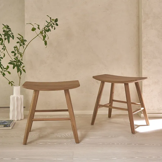 Berah Getah Ambre lot 2 tabourets teck massif 45 cm