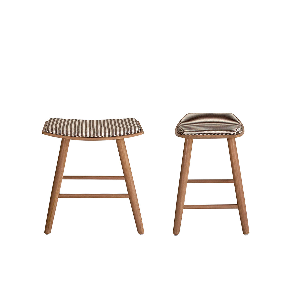 Berah Getah Ambre lot 2 tabourets teck rayures 45cm