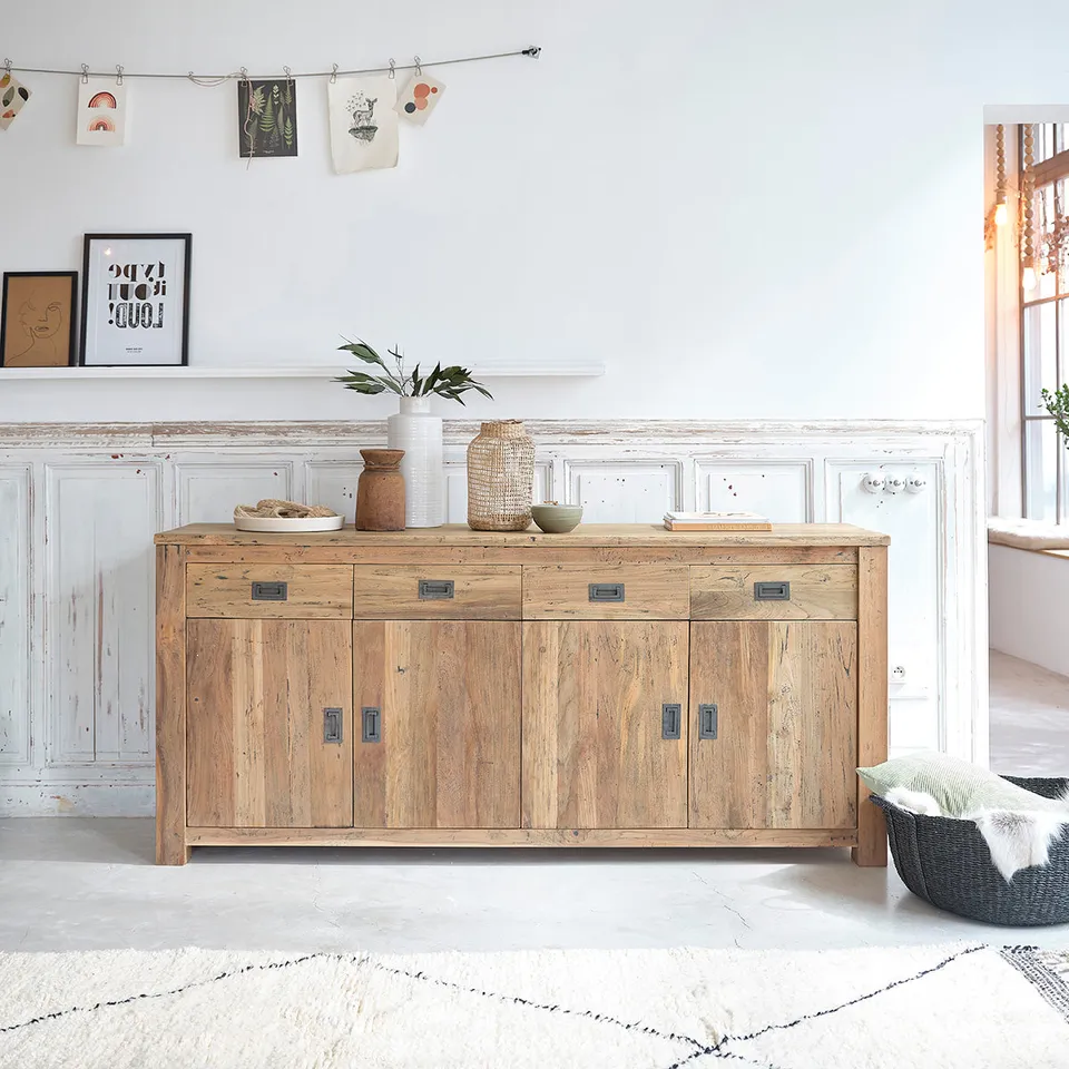 Berah Getah Cargo buffet teck recyclé 200 cm 4 portes