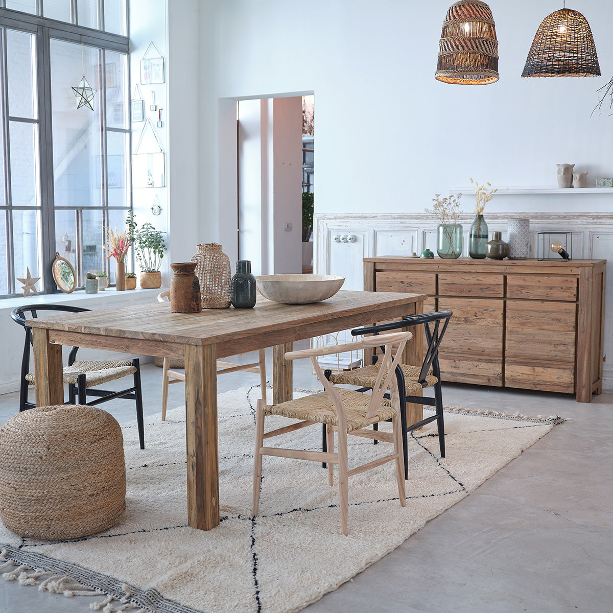 Berah Getah Cargo buffet teck recyclé 160 cm 3 portes 3 tiroirs