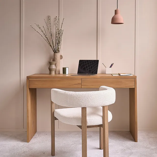 Berah Getah Tristan bureau teck massif 130 cm 2 tiroirs