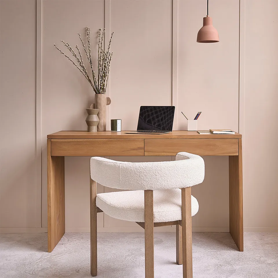 Berah Getah Tristan bureau teck massif 130 cm 2 tiroirs