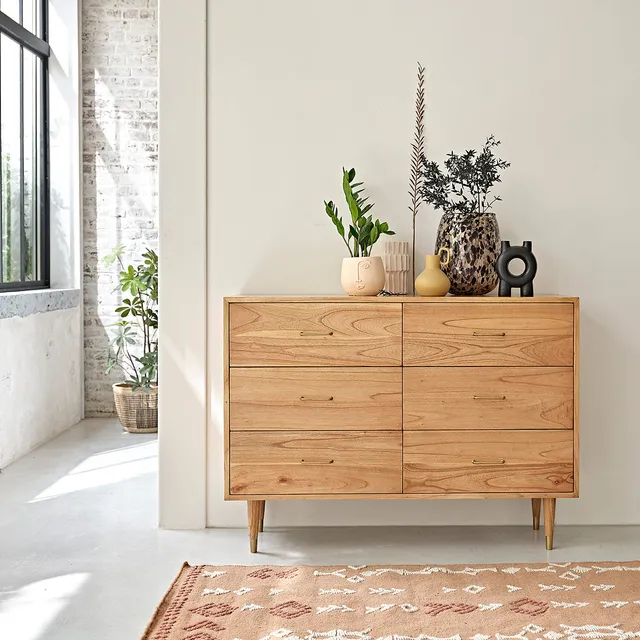 Berah Getah Pia commode mindi massif 130 cm 6 tiroirs