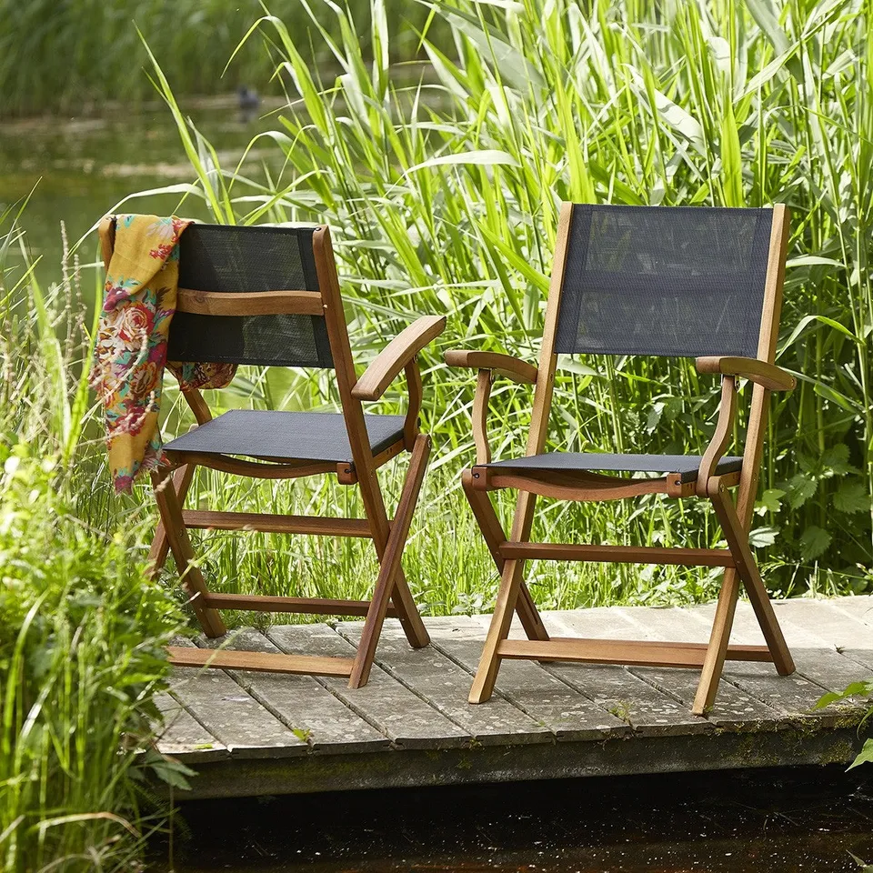 Berah Getah Hanoï fauteuil jardin acacia noir lot de 2