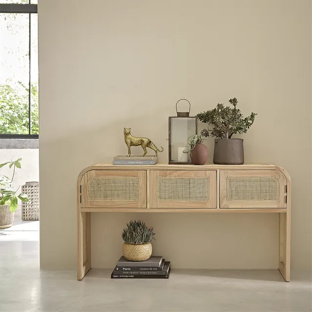 Berah Getah Maël console mindi cannage 140 cm 3 portes