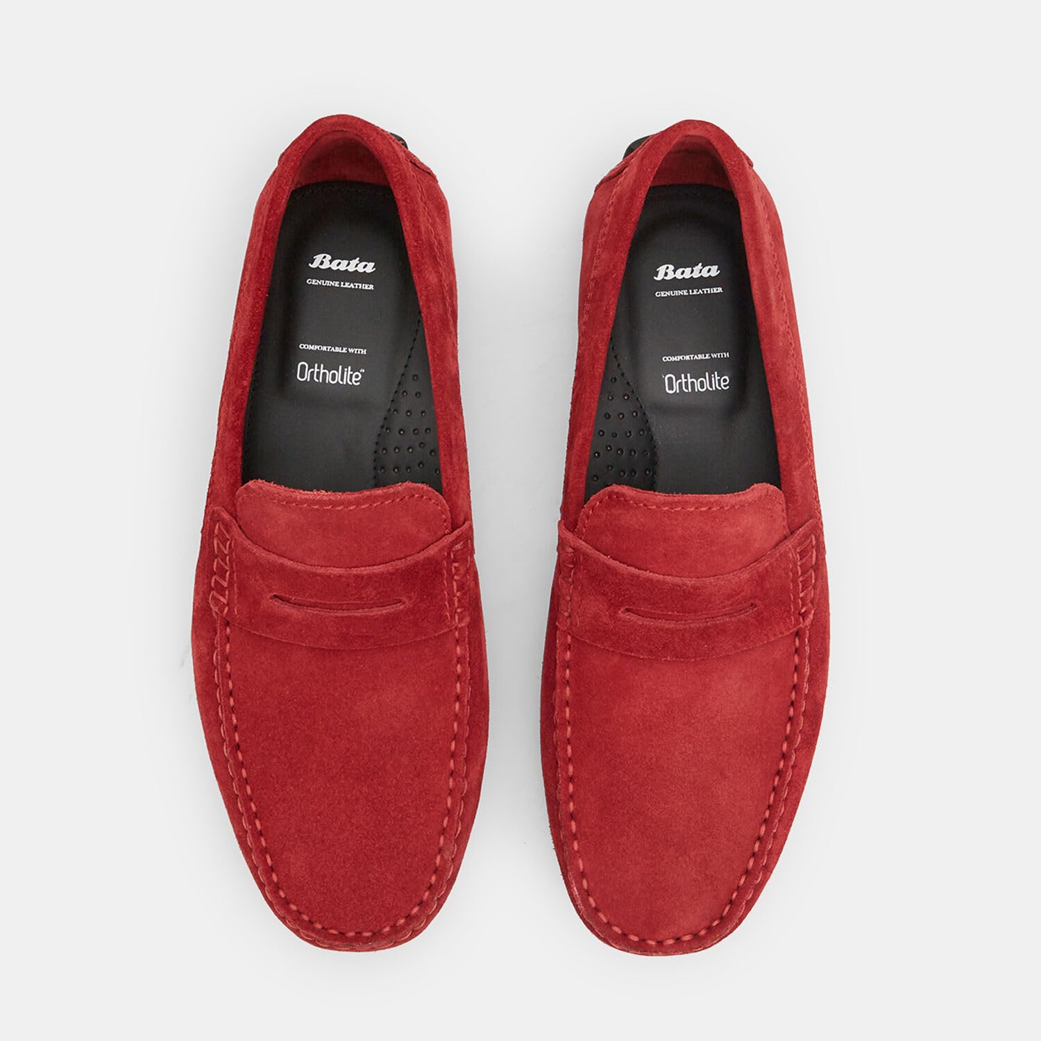 Bata Mocassins Homme suédine rouges confort cuir