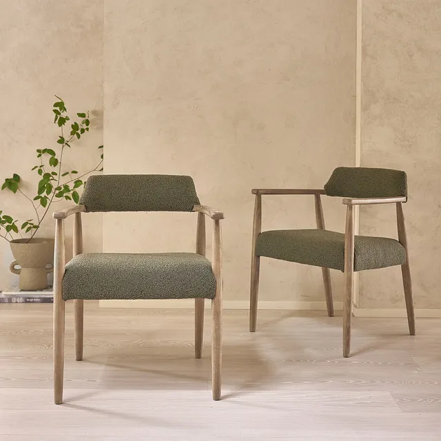 Berah Getah Luisa lot 2 chaises chêne bouclette kaki