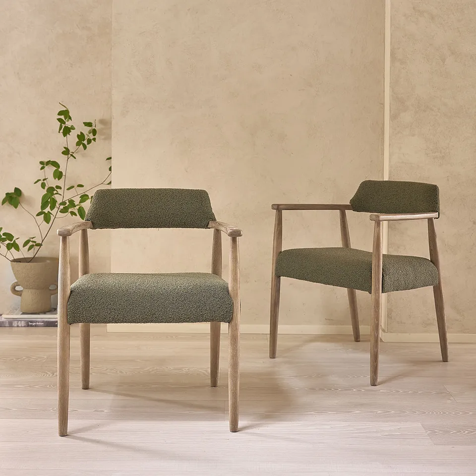 Berah Getah Luisa lot 2 chaises chêne bouclette kaki