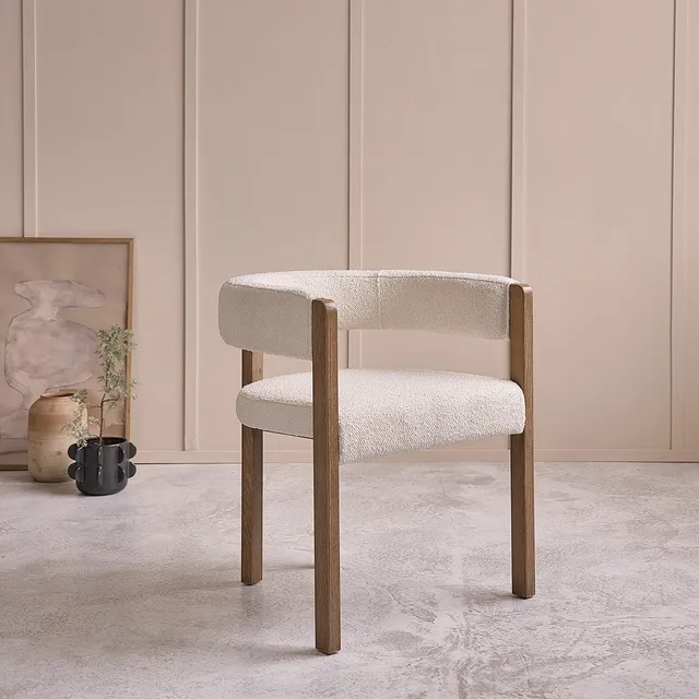 Berah Getah Cléa chaise chêne bouclette écrue