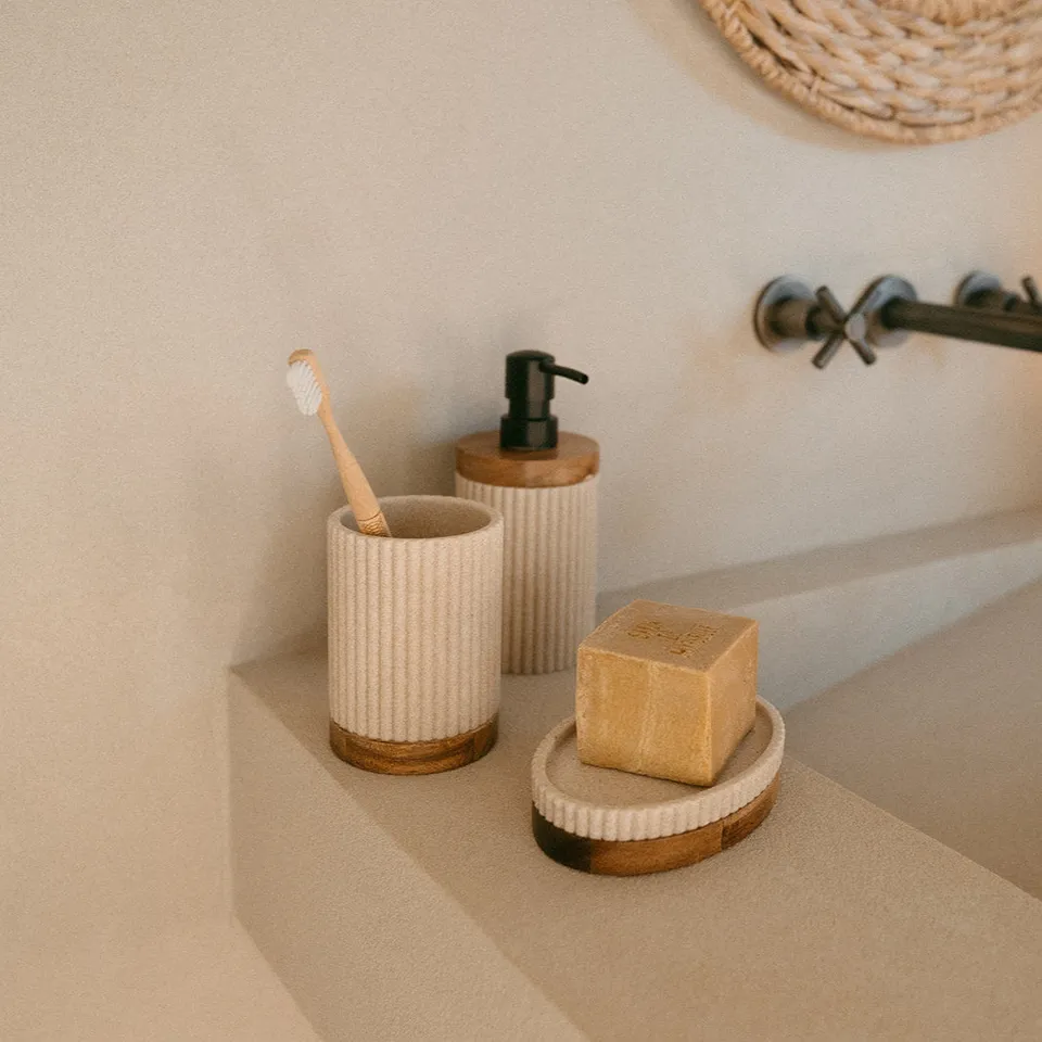 Andrea House Baño porte-savon beige bois résine