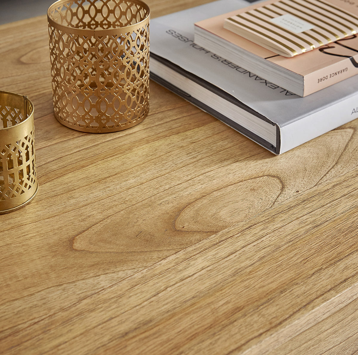 Berah Getah Tilo table basse mindi 140 cm 4 tiroirs naturel