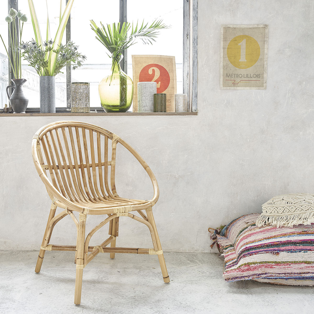 Berah Getah Paola lot 2 fauteuils rotin naturel coussin