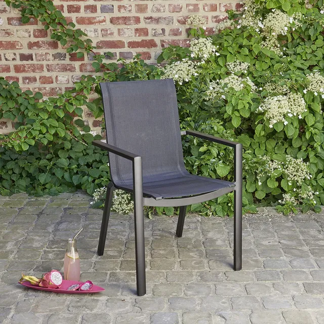 Berah Getah Jardin fauteuil jardin aluminium textilène gris empilable