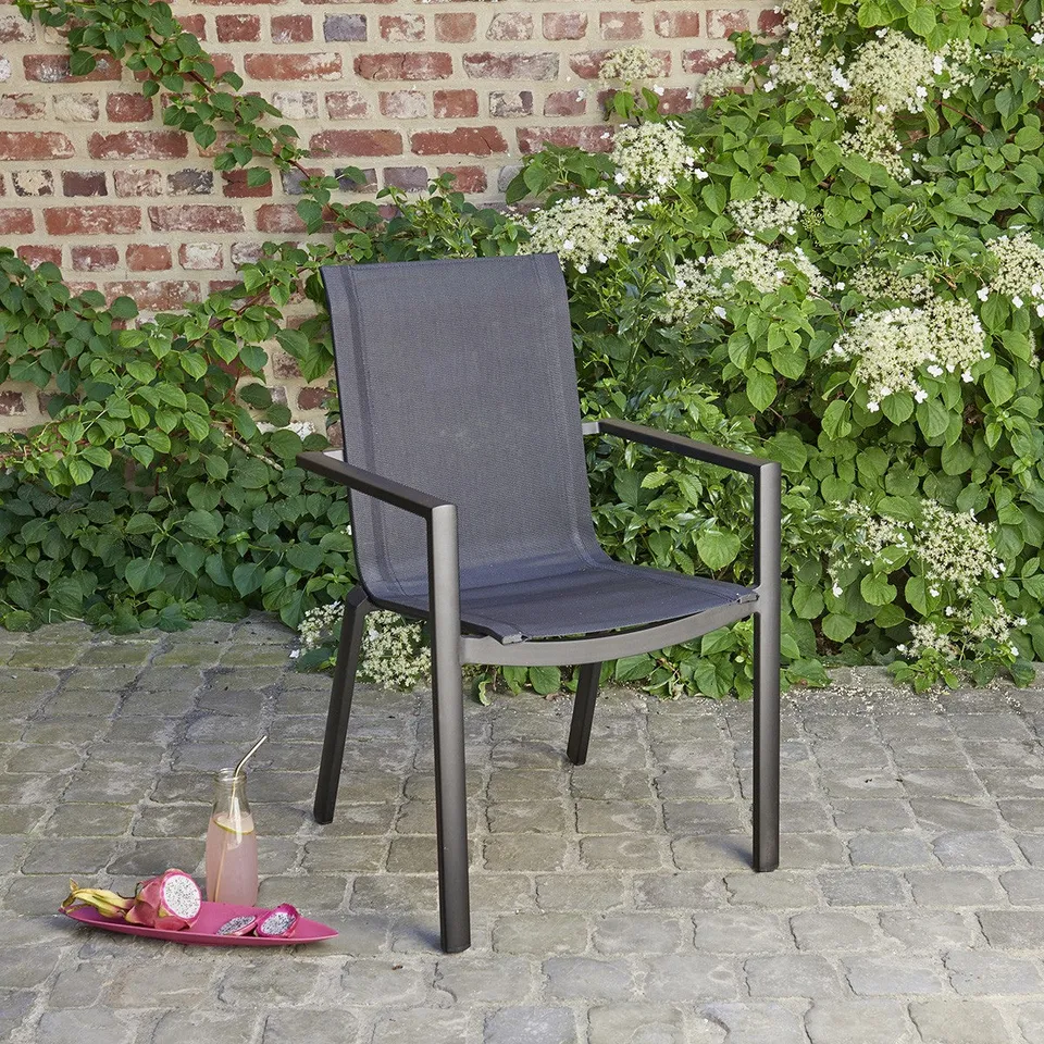 Berah Getah Jardin fauteuil jardin aluminium textilène gris empilable