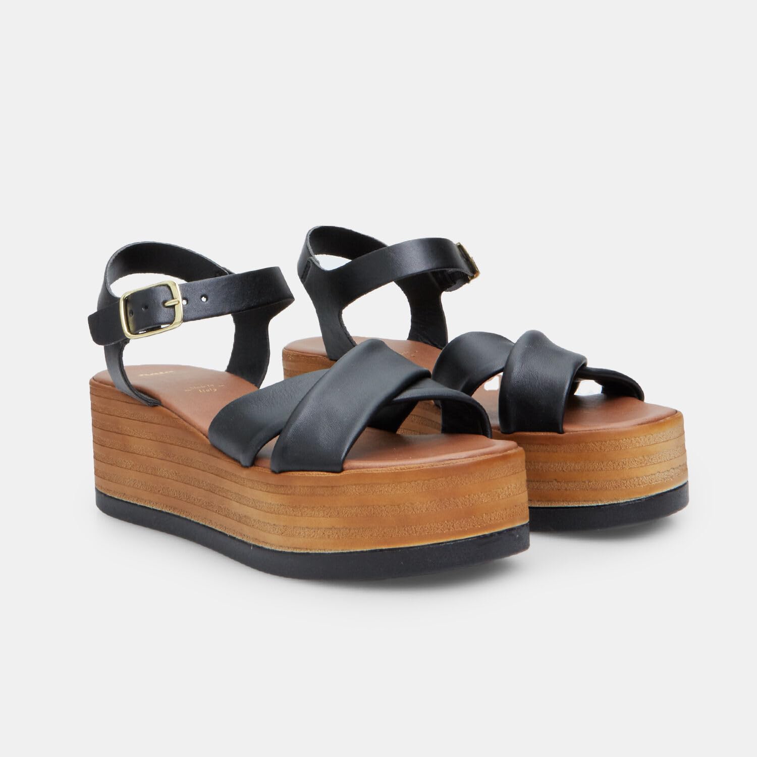 Bata Sandales cuir femme plateforme 6,5 cm noires