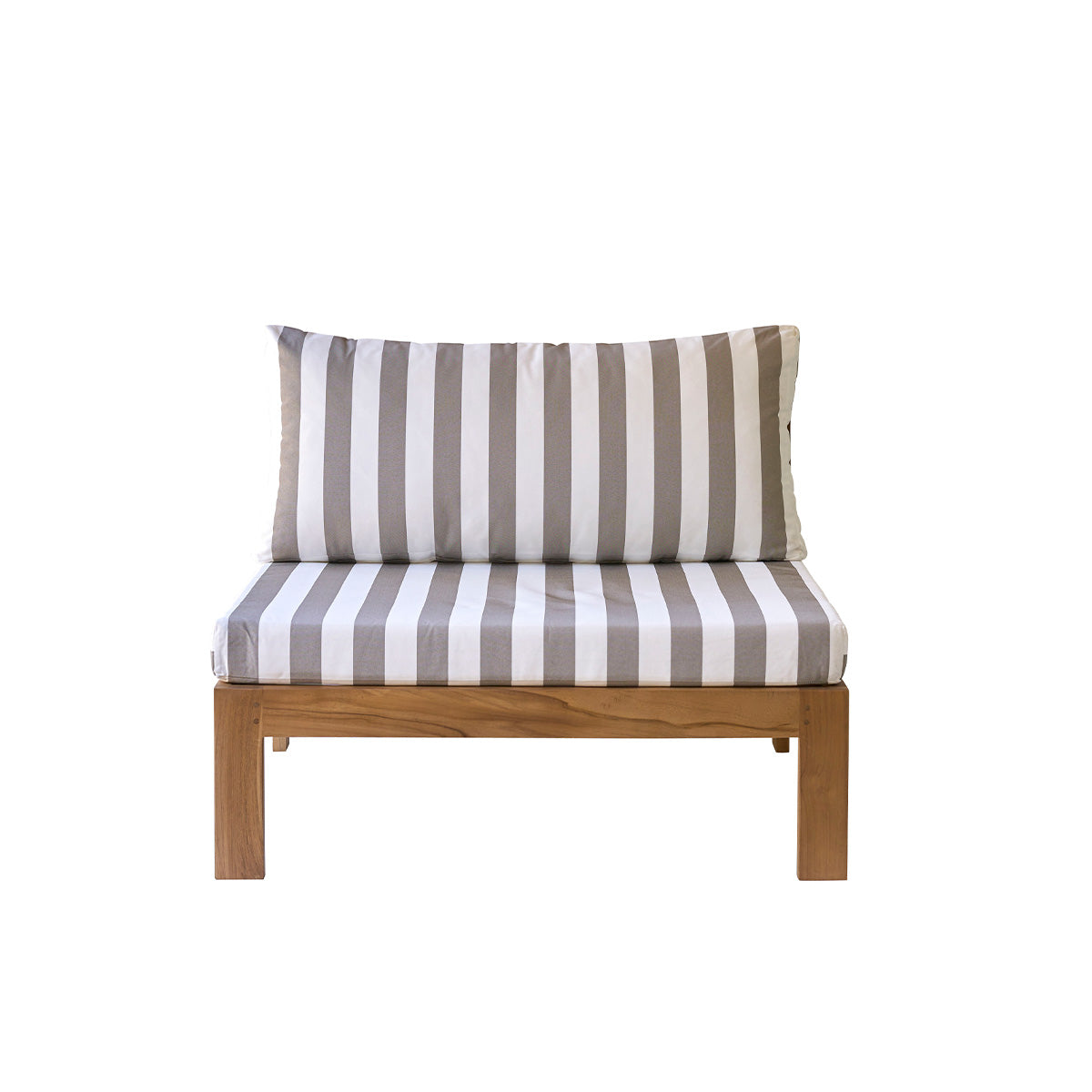 Berah Getah Palma fauteuil jardin teck tissu rayé blanc taupe