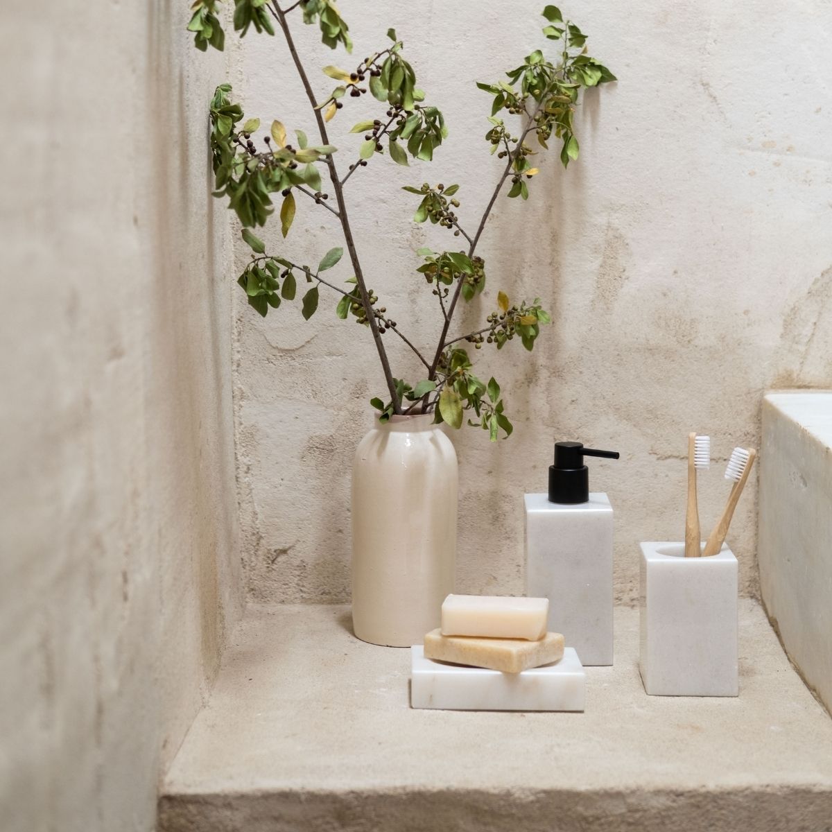 Andrea House Baño distributeur savon marbre blanc