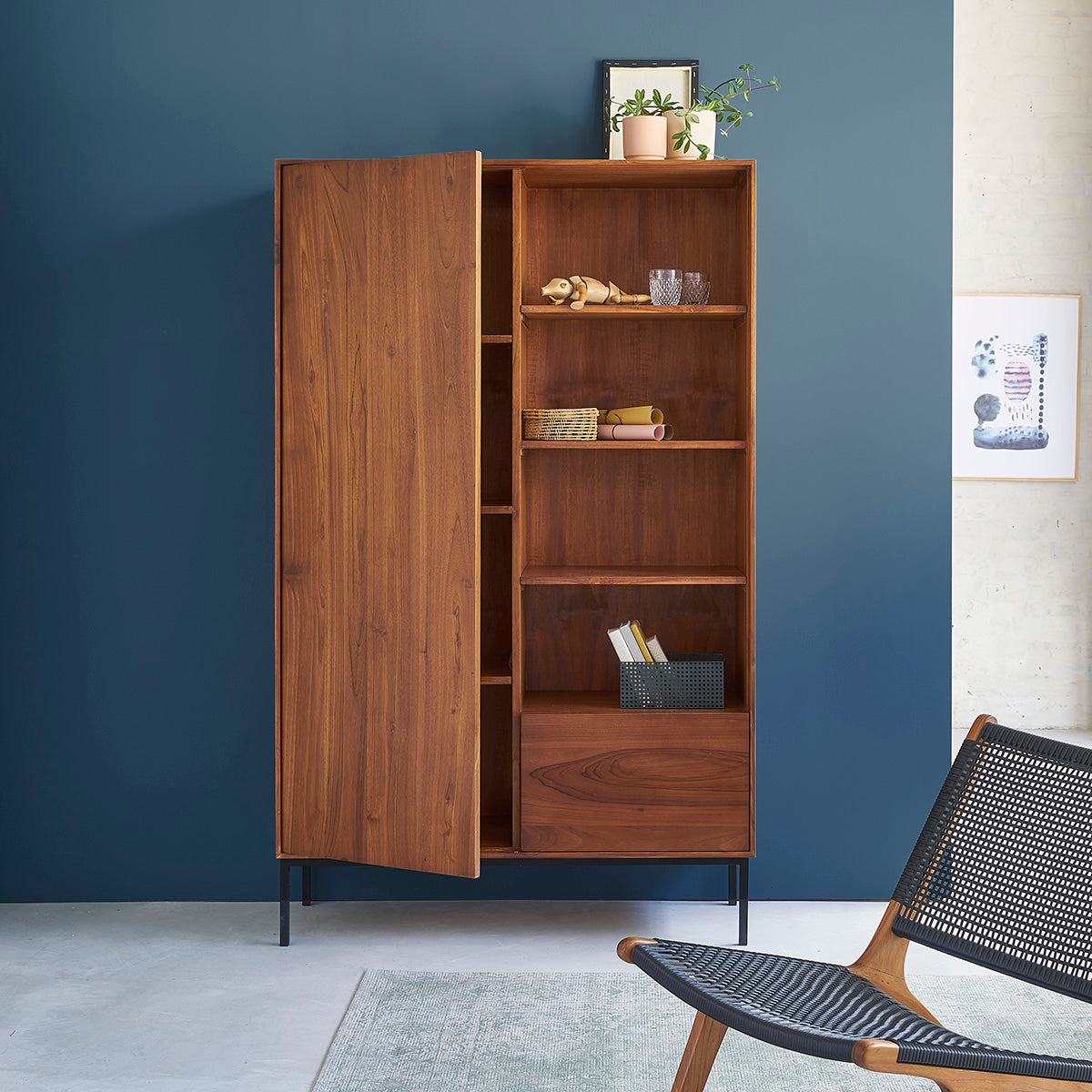 Berah Getah LINA armoire teck métal 110 cm 4 étagères