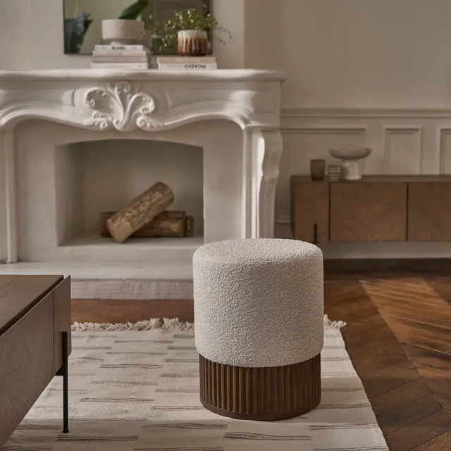 Berah Getah Tane pouf mindi bouclette blanche Ø38 cm