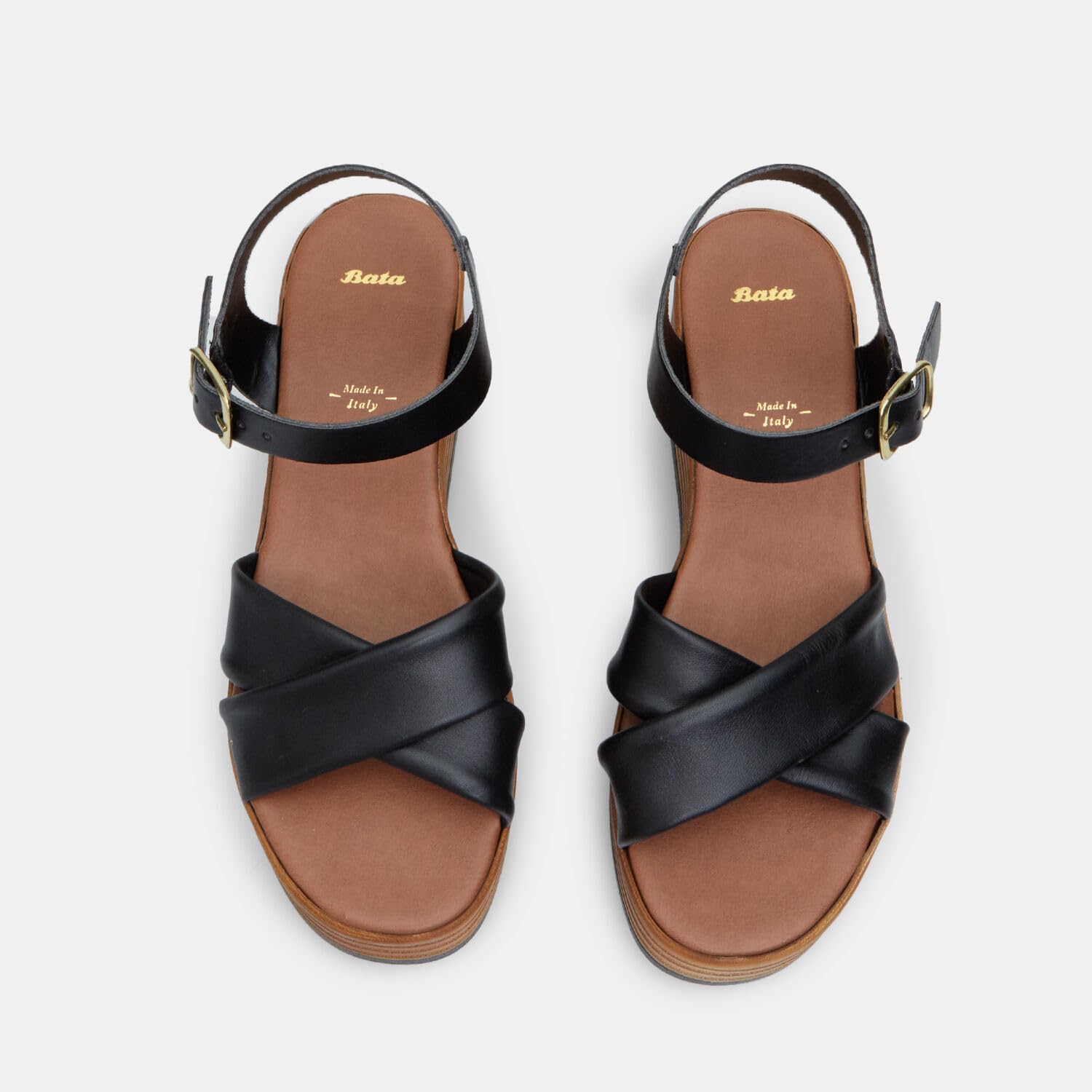 Bata Sandales cuir femme plateforme 6,5 cm noires