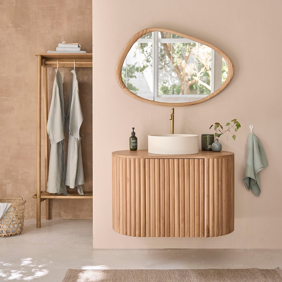 Berah Getah Fifties miroir bois 90x60 cm mindi massif
