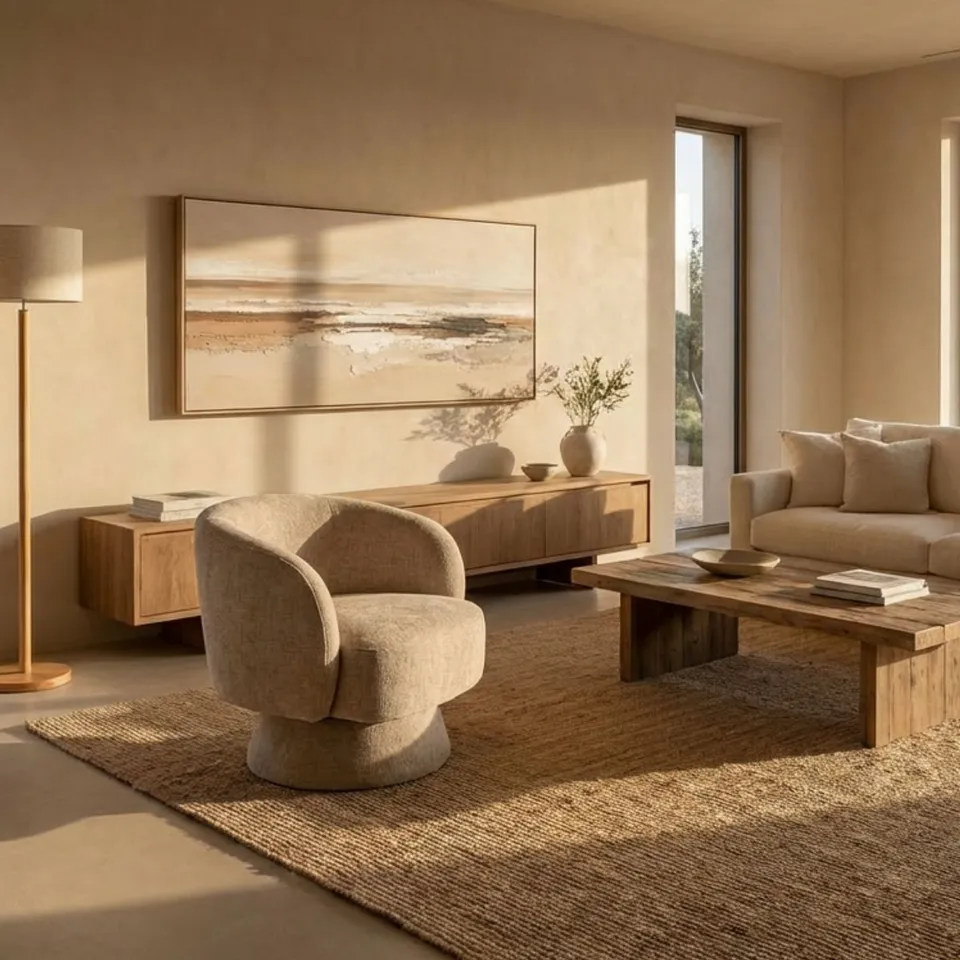 Andrea House Praslin tableau abstrait beige 70x150 cm