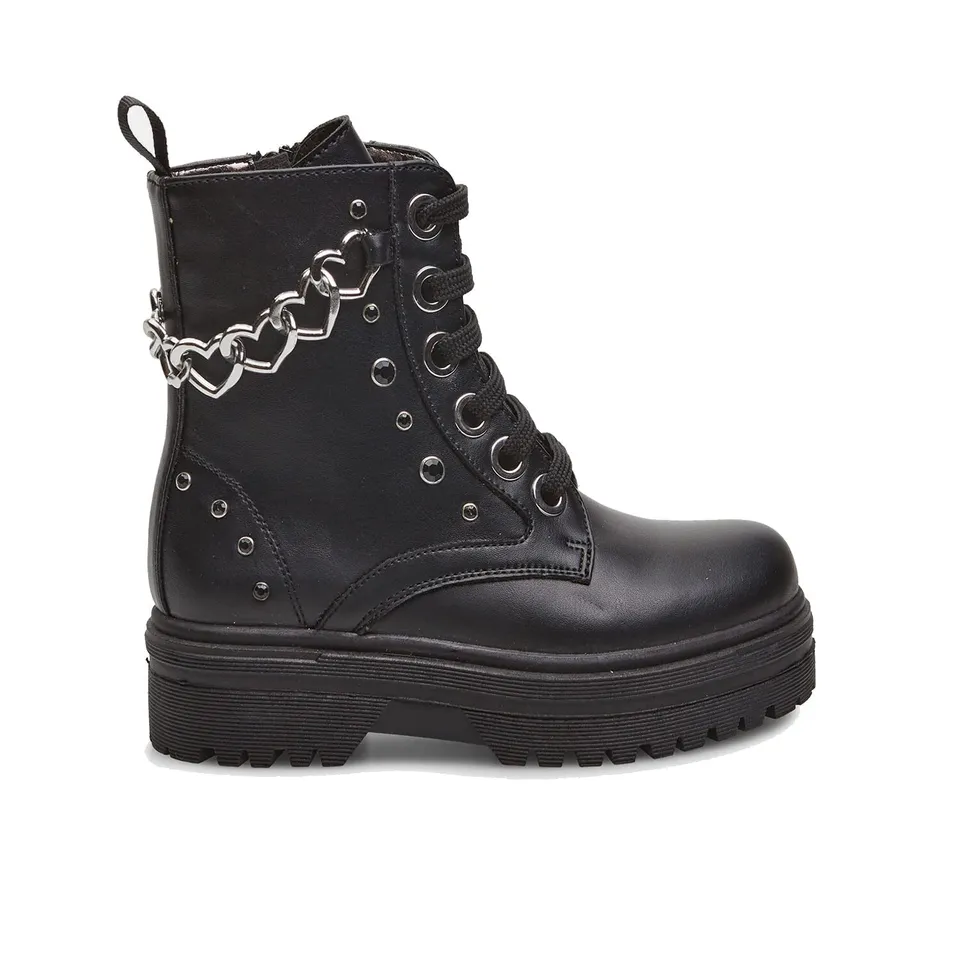 Bata Bottines combat fille effet cuir chaîne