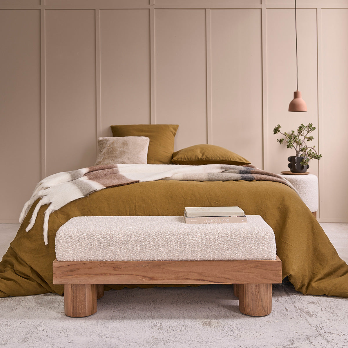 Berah Getah Théodore banc teck bouclette 100 cm entrée