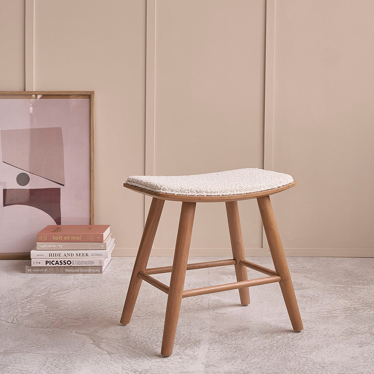 Berah Getah Ambre tabouret teck bouclette 45 cm lot de 2