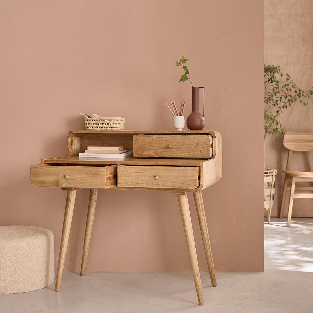 Berah Getah Fifties bureau mindi 90 cm 3 tiroirs