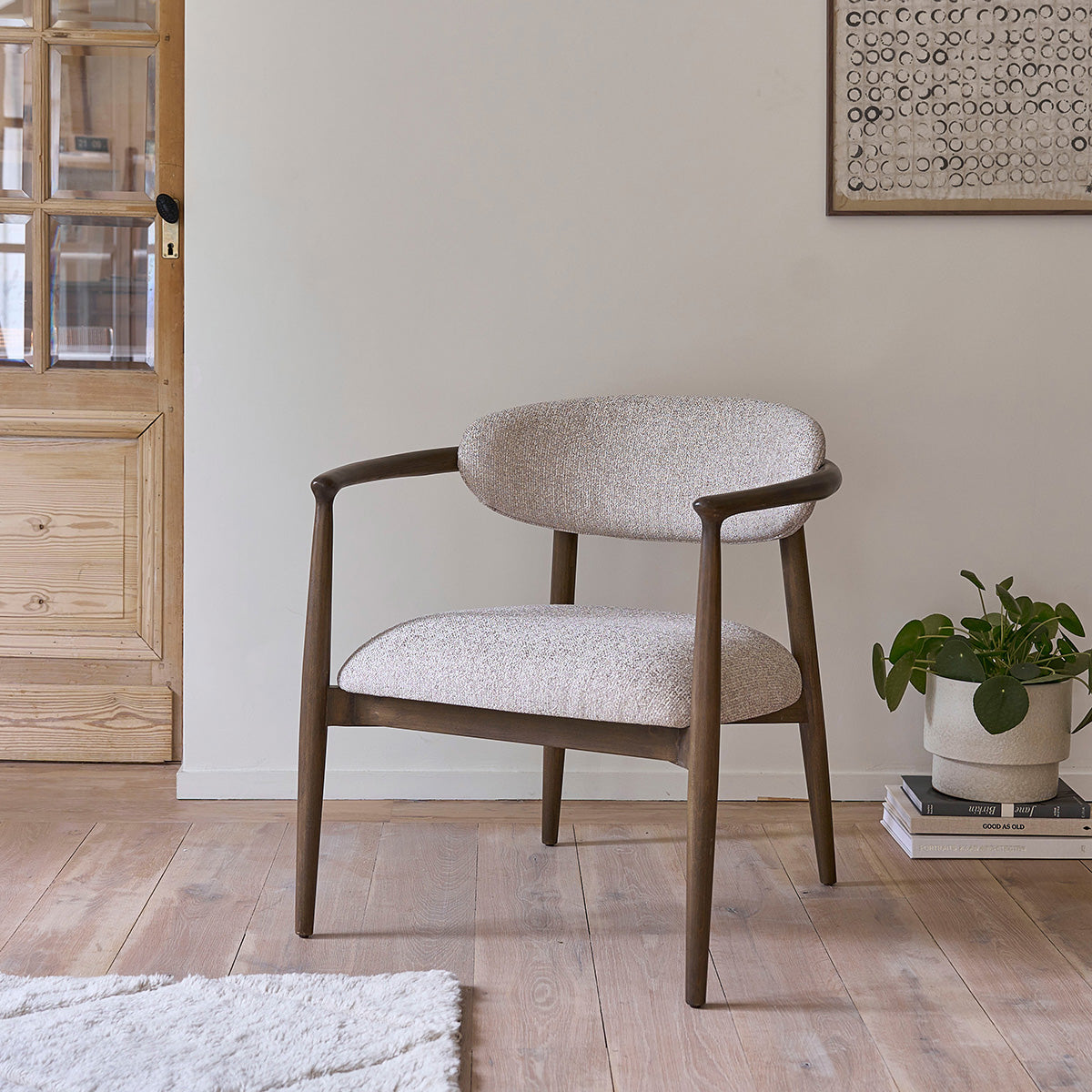 Berah Getah Côme fauteuil hêtre beige chiné tissu