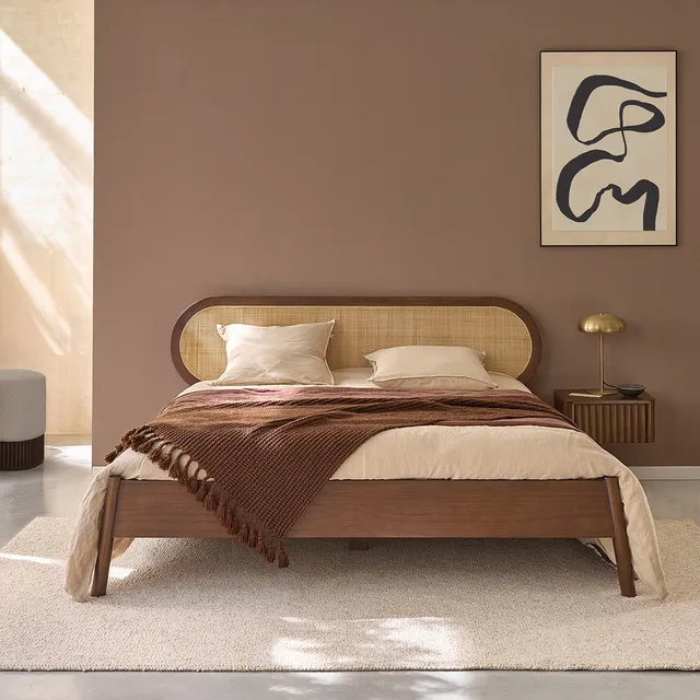 Berah Getah LILA lit bois 180 cm noyer cannage + sommier