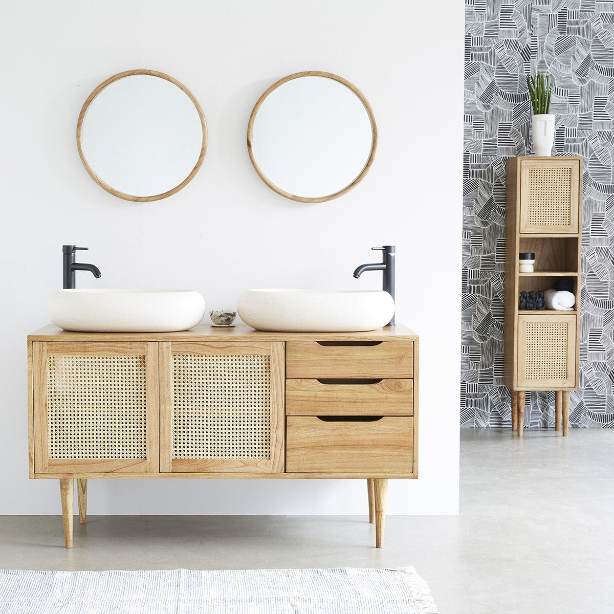 Berah Getah HANA miroir rond bois Ø50 cm mindi massif