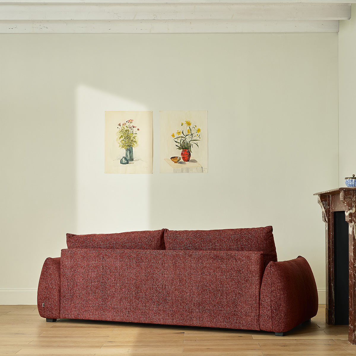 Berah Getah JACQUES canapé 3 places chenille lie-de-vin