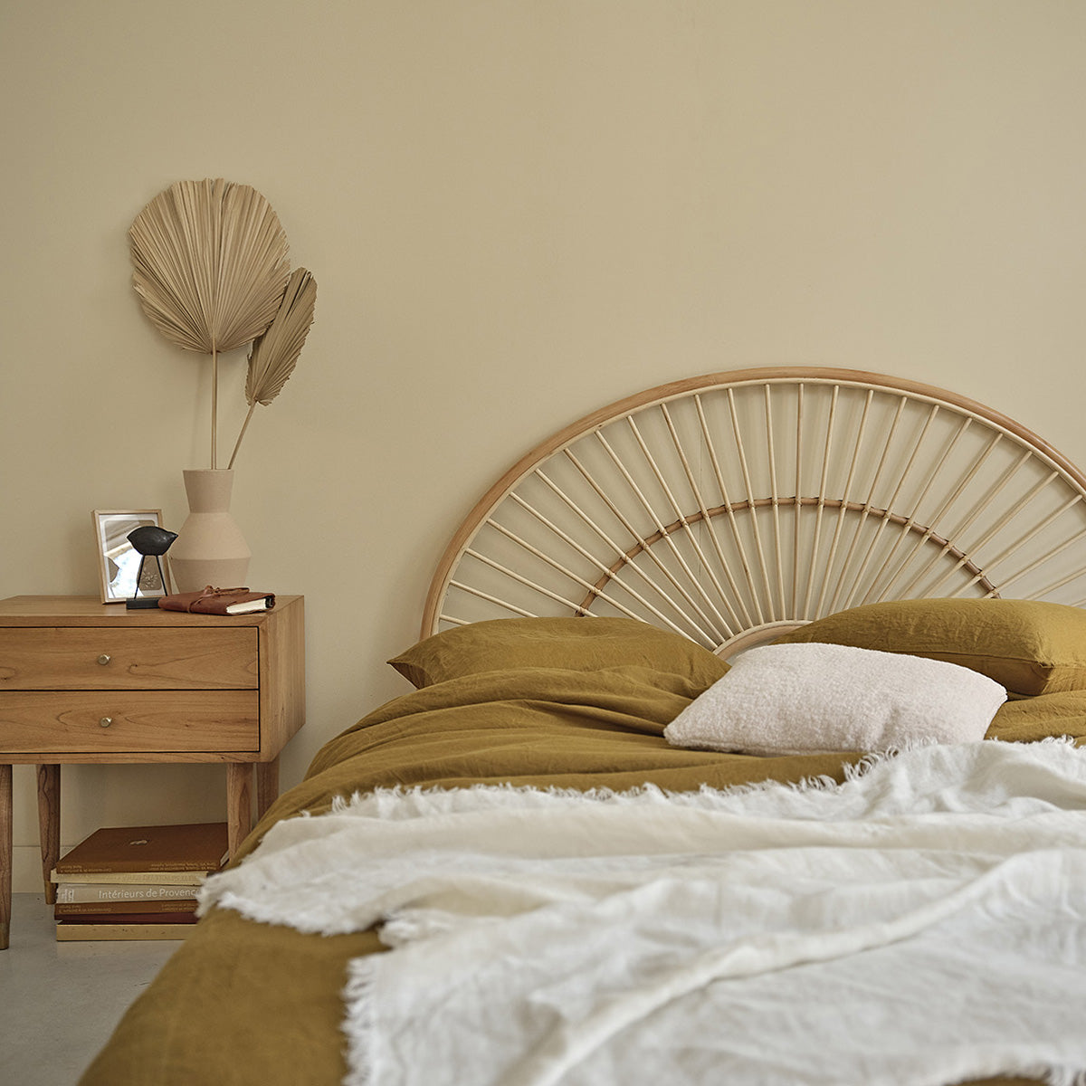 Berah Getah Chambre tête de lit rotin 160 cm arrondie