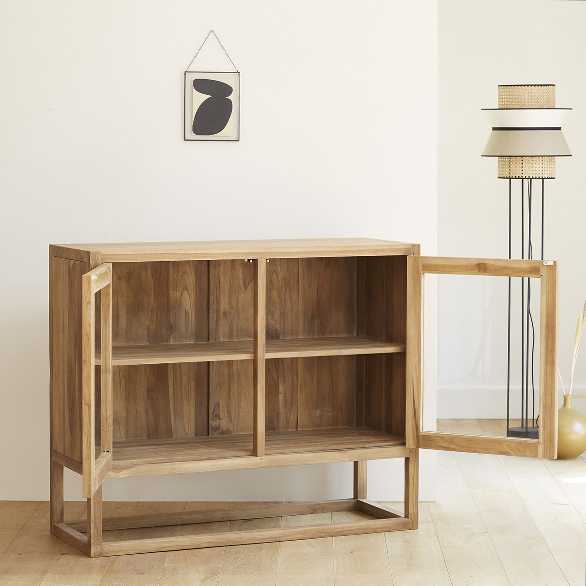 Berah Getah Boston buffet teck verre 120 cm vitrine