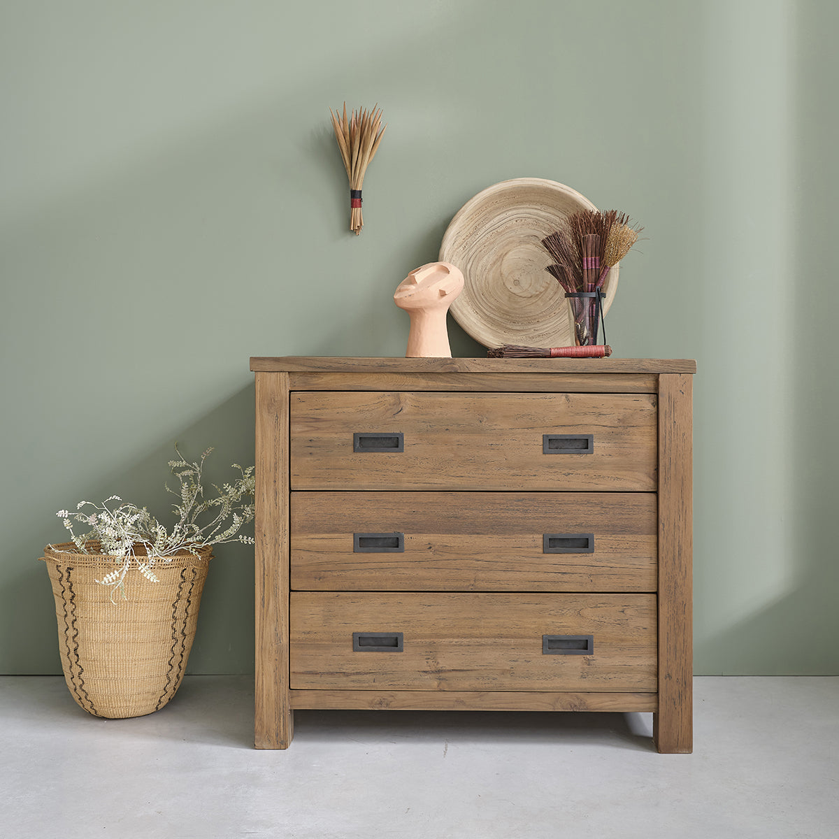 Berah Getah CARGO commode teck recyclé 90 cm 3 tiroirs