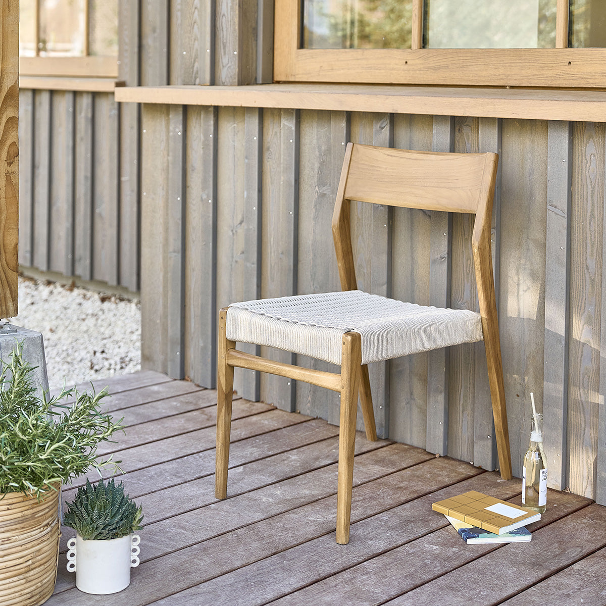 Berah Getah Livie chaise jardin teck cordage beige