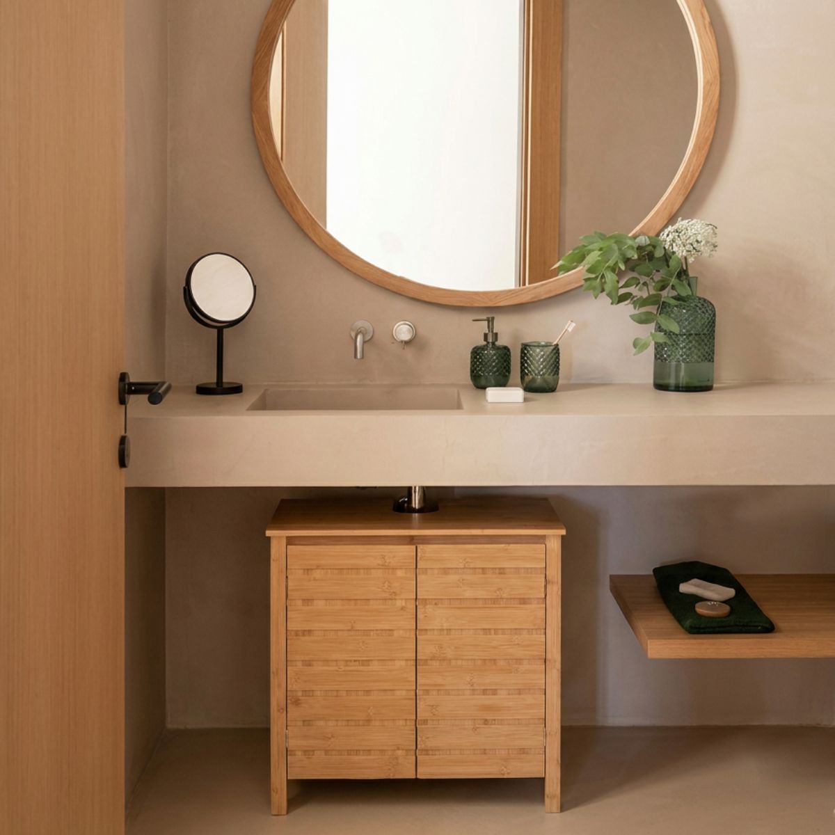 Andrea House Baño meuble sous-vasque bambou avec étagère