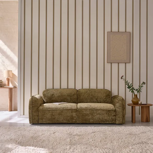 Berah Getah Salon canapé 3 places velours texturé vert