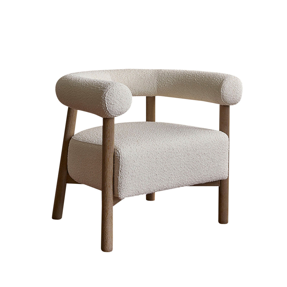 Berah Getah DUNE fauteuil rond chêne bouclette écrue