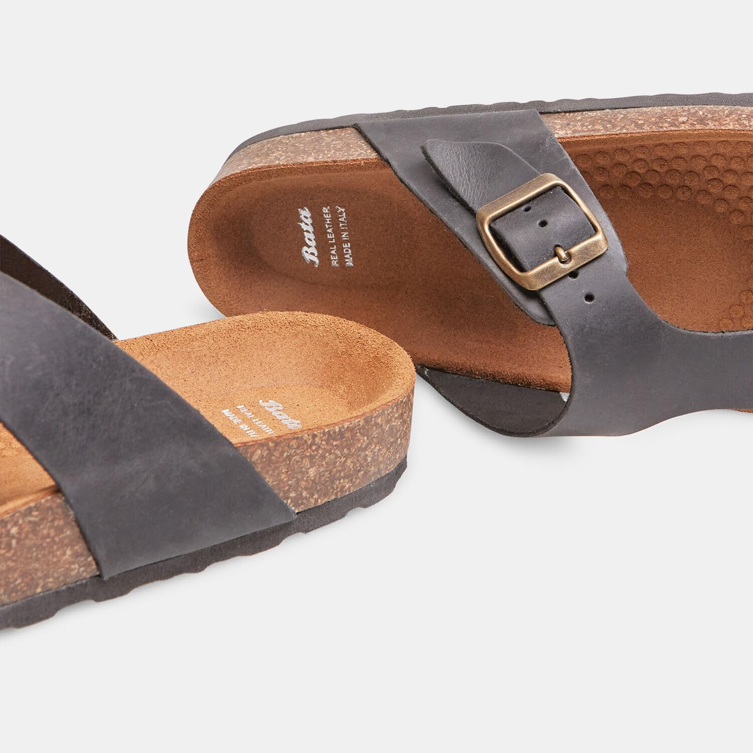 Bata Sandales tongs homme noires cuir synthétique