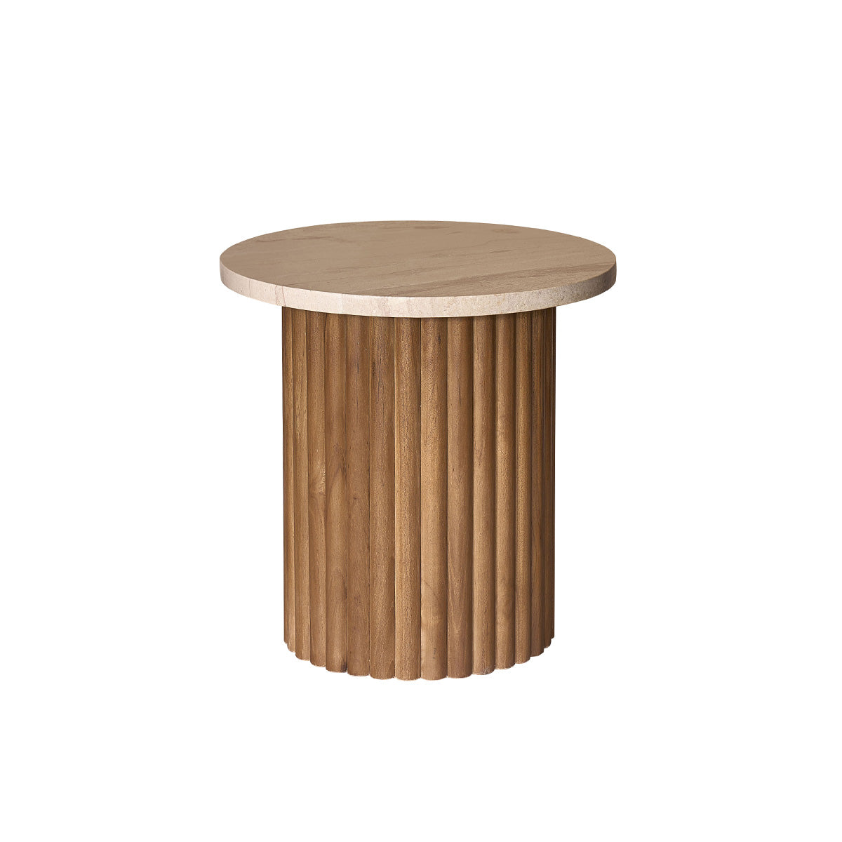Berah Getah COLINE table dappoint teck marbre ronde
