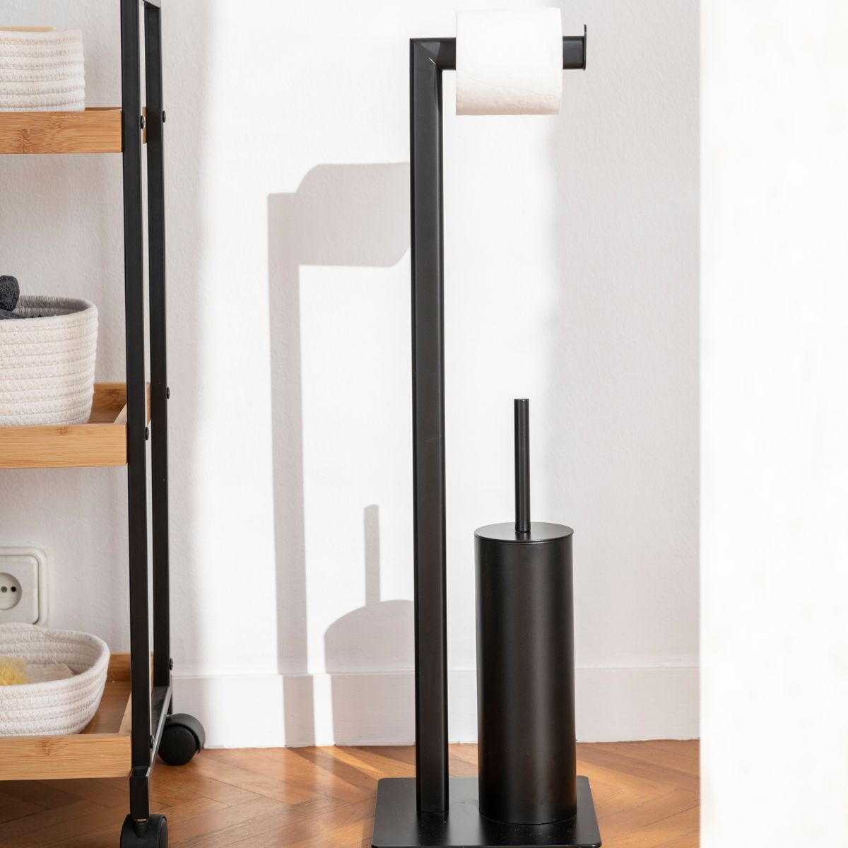 Andrea House Baño Porte-rouleau avec brosse noir mat