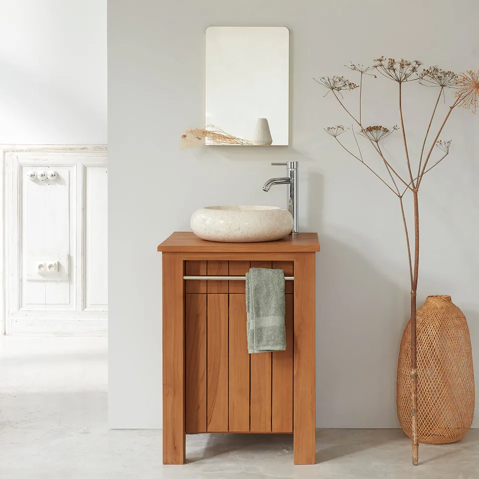 Berah Getah PORTO meuble vasque teck 60 cm porte-serviettes