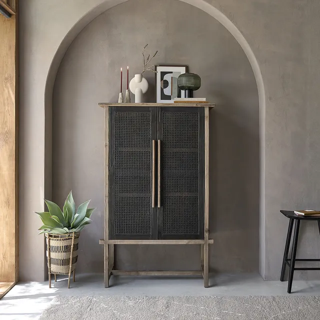 Berah Getah JUNKO armoire 166 cm pin recyclé cannage