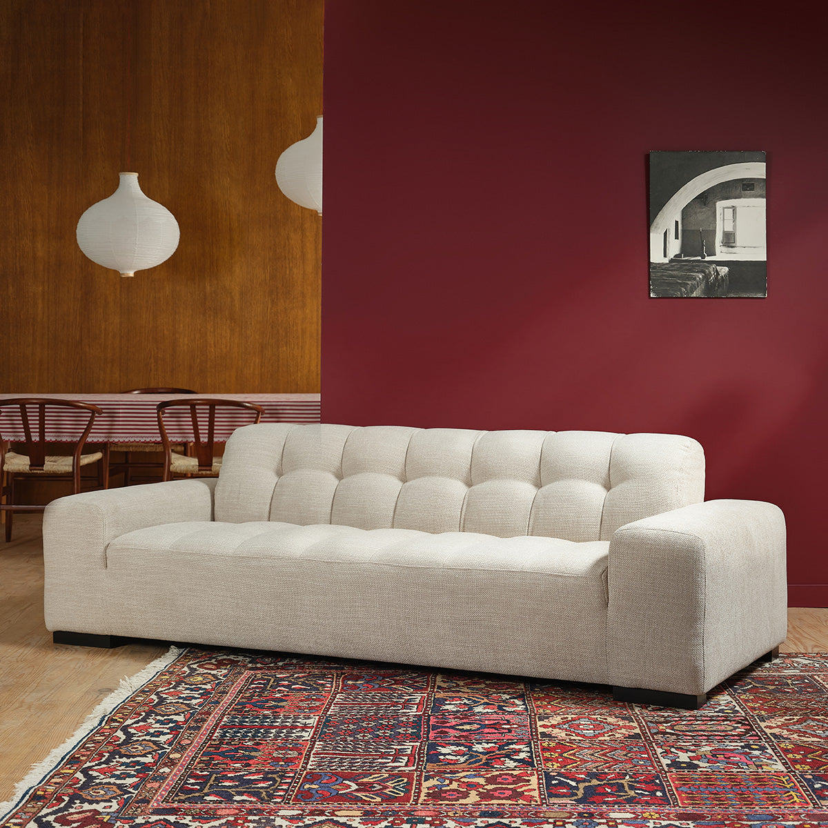 Berah Getah Alphonse canapé tissu 4 places beige chiné