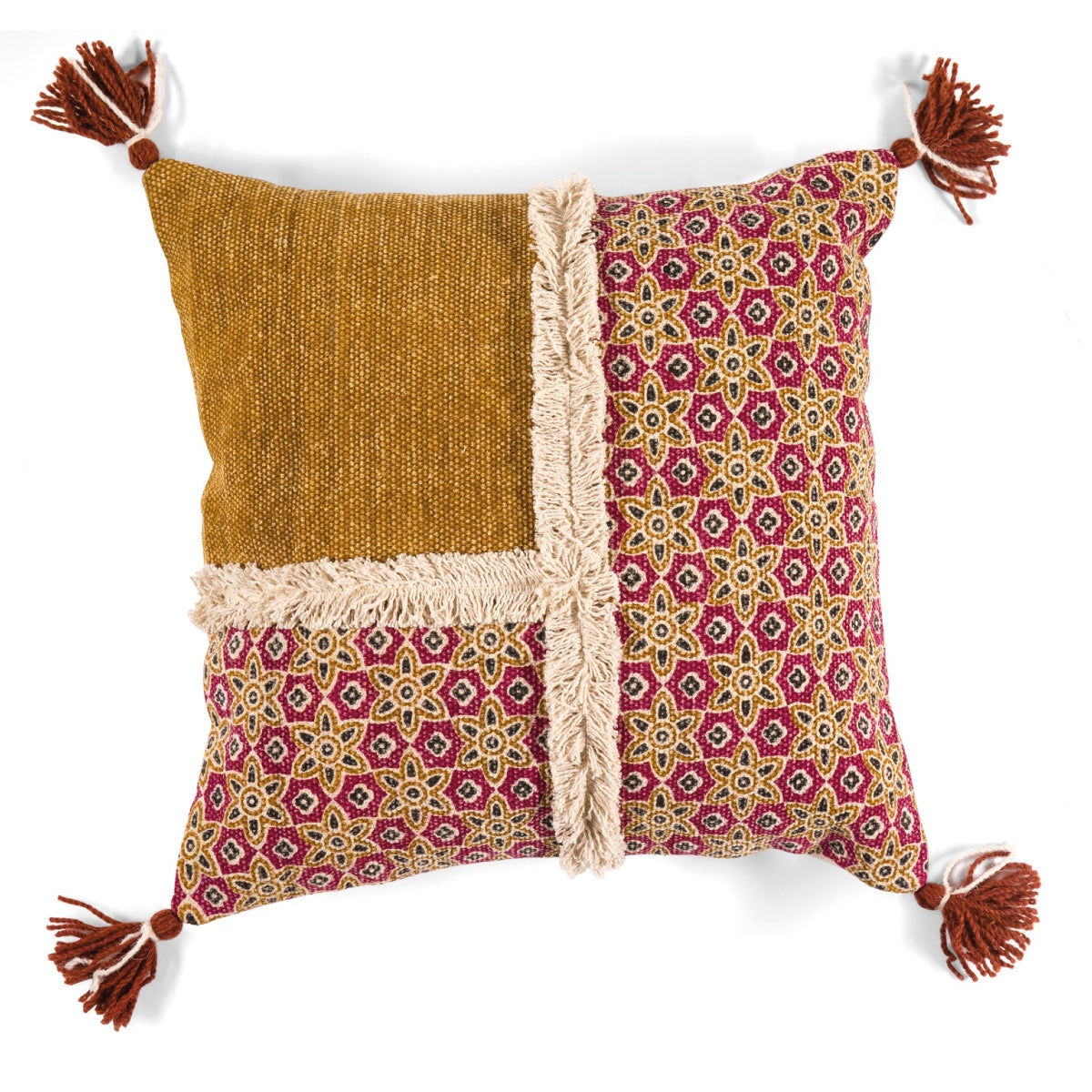 Andrea House Textil coussin coton rose à fleurs